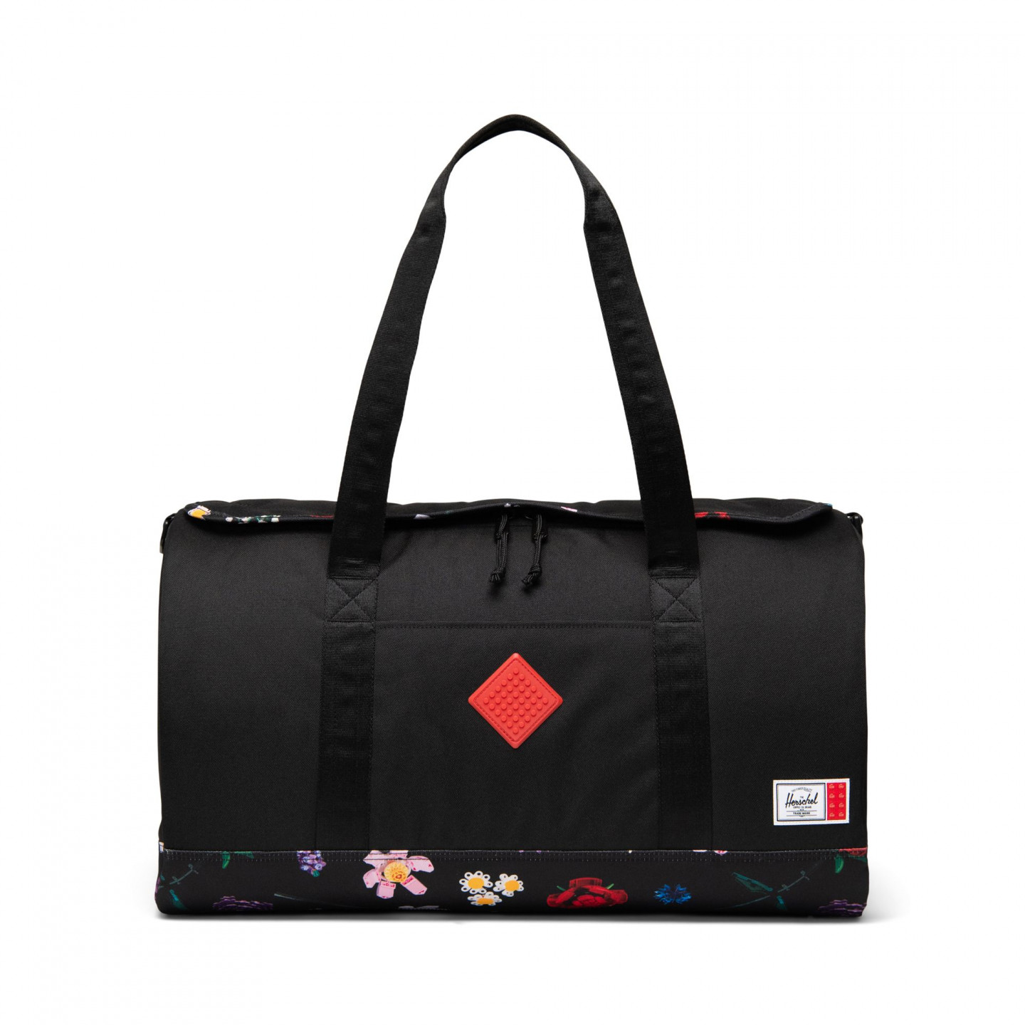 Herschel Heritage weekendtas - zwart met dwarrelende bloemen